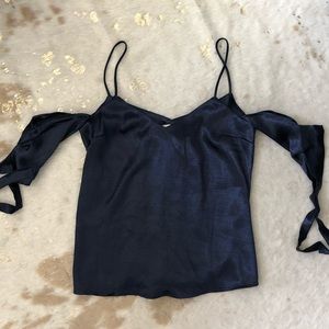 Navy Blue Silk Off the Shoulder crop top Top